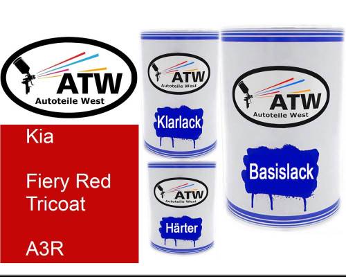 Kia, Fiery Red Tricoat, A3R: 500ml Lackdose + 500ml Klarlack + 250ml Härter - Set, von ATW Autoteile West.